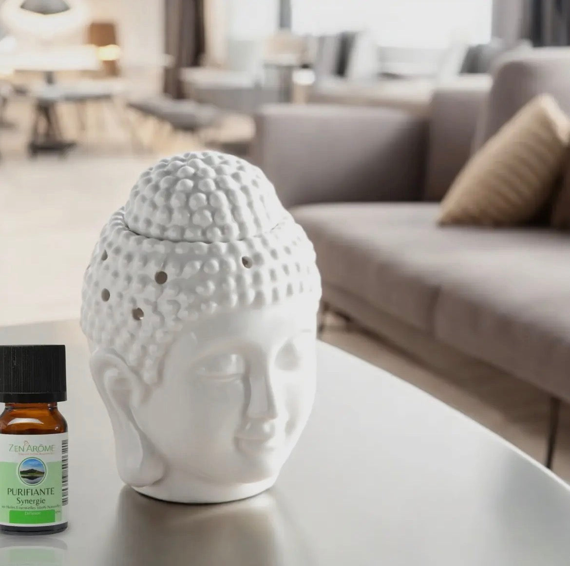 Brûleur à Huile & Parfum Bouddha Blanc – Céramique Dhyana 🕯️🪷