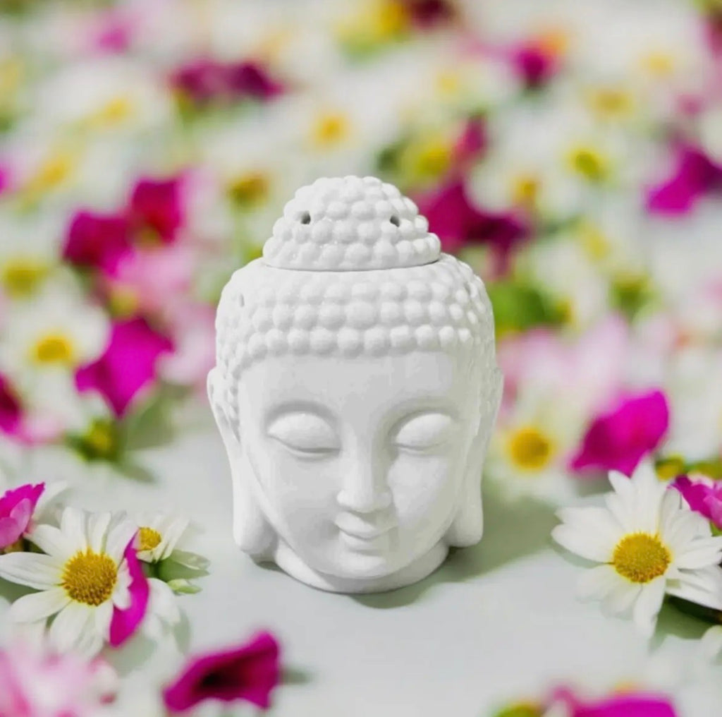 Brûleur à Huile & Parfum Bouddha Blanc – Céramique Dhyana 🕯️🪷